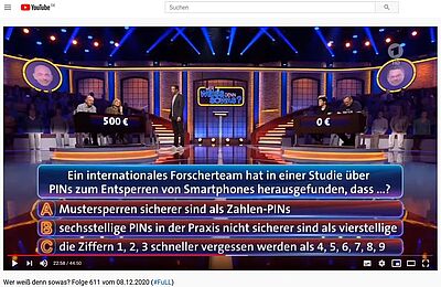 Research result as quiz question in ARD program. December 2020